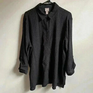 Chico's Black Collared Button Up Embroidered Detail Size 3 XL